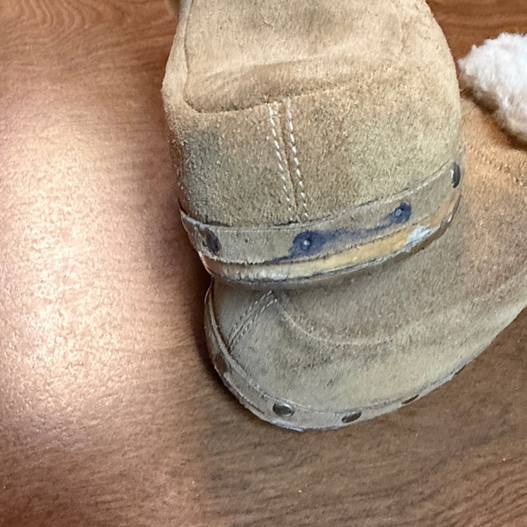 Vintage Ugg Tan Sheepskin Lined Wood Soled Clogs size 7/38 - Picture 11 of 16